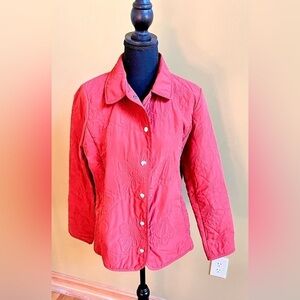 Lemon Grass Quilted Jacket Medium Burnt Orange Floral Stitch Snap Front Coat VTG